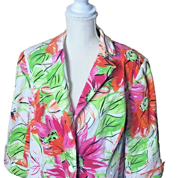 Grace Elements Woman's Multicolor Floral Cotton Blend Blazer Size 18W - Picture 3 of 8